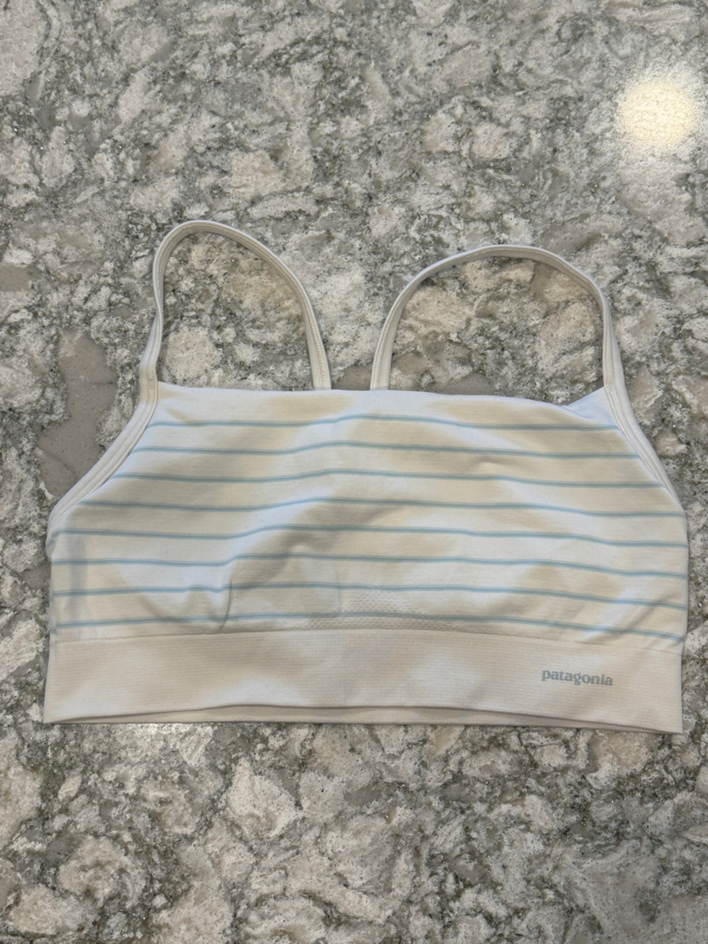 Patagonia White Bra Tank with Pale Blue Stripes